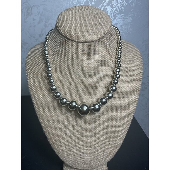Vintage Silver Tone Beaded Necklace Statement Jewelry - Picture 1 of 4